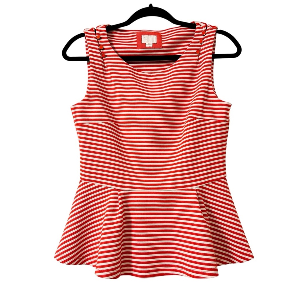 Anthropologie Postmark Antonia Red White Striped Peplum Top Sleeveless Small